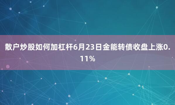 散户炒股如何加杠杆6月23日金能转债收盘上涨0.11%